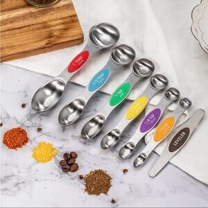 NEW 7 piece stainless steel magnetic measuring spoons set with leveler B191